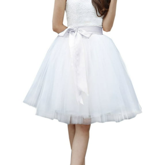 EllieWely 20+ Colors Women's Mid Length Tulle Tutu Skirt White Size S/M/L