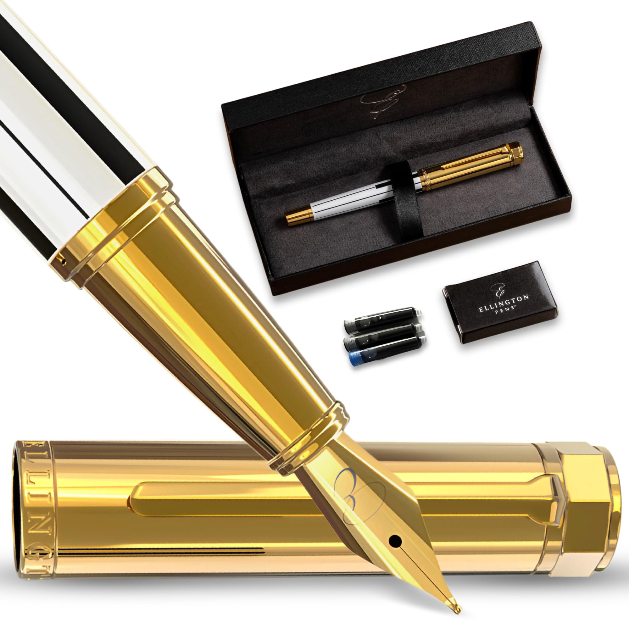 Ellington Pens Luxury Fountain Pen Set - Extra Fine Nib- Includes 3 Ink Cartridges, Refillable Ink Converter, Gift Box- Fountain Pens For Writing, Calligraphy, Journaling, Sketching (Master Chopin)