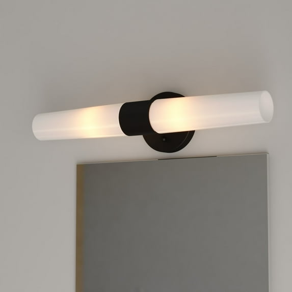 Elliot 2 Light LED Compatible Black Contemporary Bathroom Vanity Wall Sconce Fixture White Glass