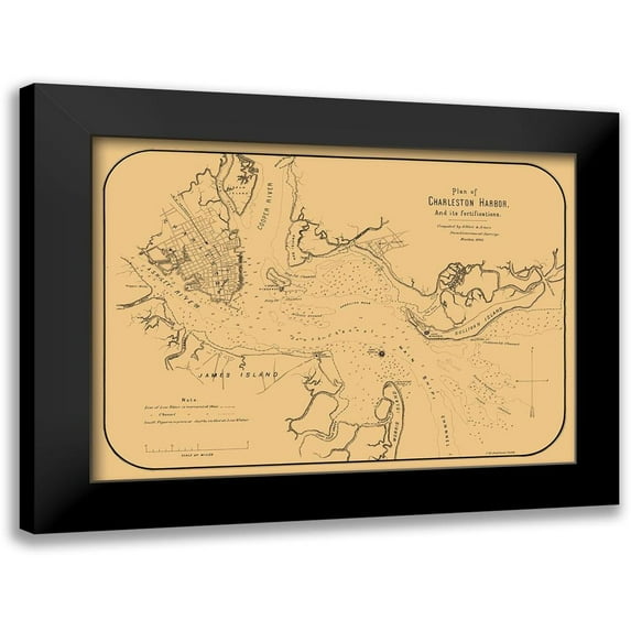 Elliot 24x18 Black Modern Framed Museum Art Print Titled - Charleston Harbor South Carolina - Elliot 1861