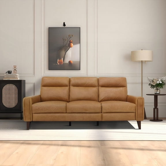 Elliot Incliner Sofa - Thick Leather, Auto Push-Back, Wood Frame 78.7"