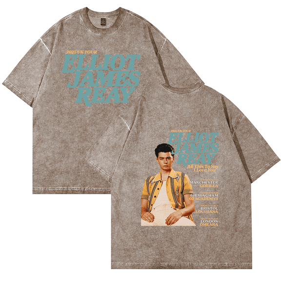 Elliot James Reay Tour Merch Dirtyfit T-shirt Short-Sleeved Washed Denim Fashion Loose Summer Cotton Stylish Design Tee