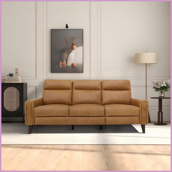 Elliot Left-Facing Incliner Sofa - 78.7" Waxy Tan Full Leather - Modern Comfort with Solid Wood Frame for Living Room