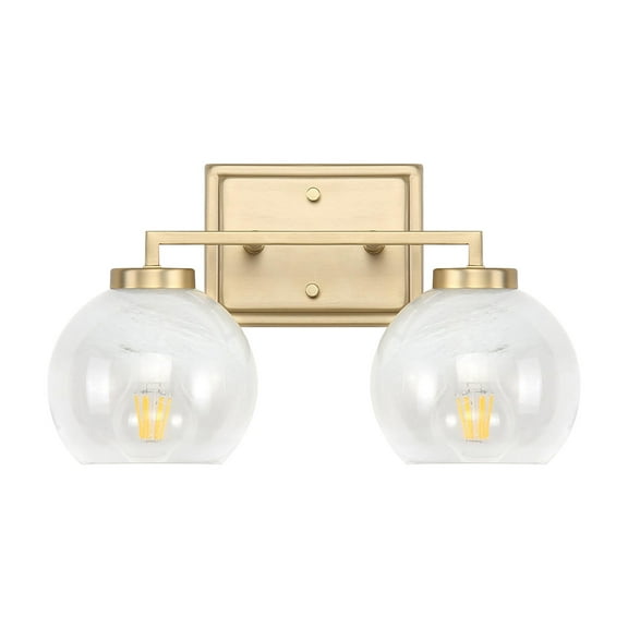 Yep by Golden Lighting Elliott 2-light Vanity in Brushed Champagne Brass and Clear Alabaster Glass