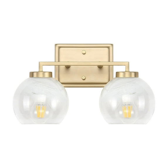 Yep by Golden Lighting Elliott 2-light Vanity in Brushed Champagne Brass and Clear Alabaster Glass