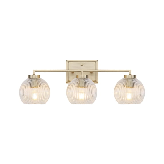 Yep by Golden Lighting Elliott 3-light Vanity in Brushed Champagne Brass and Clear Ribbed Glass