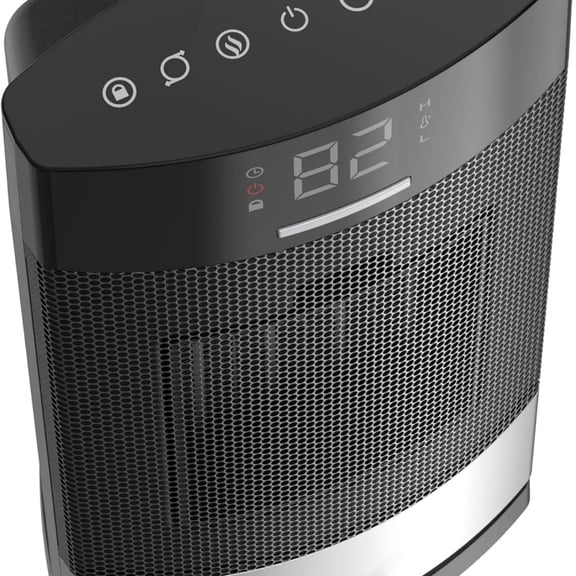 Ellipse Ceramic Tabletop Heater for Home with Tip-Over Switch, Child Lock, Digital Display, tat, Auto Mode, Wide Oscillation, Remote, For Bedroom, Office, Den, 1500W, Black, CD12950