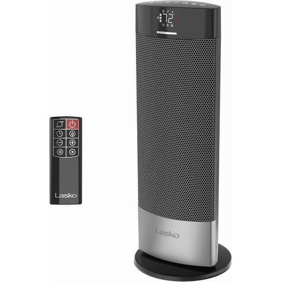 Ellipse Ceramic Tower Heater for Home with Tipover , Child Lock, Digital Display, rmostat, Wide Oscillation, Remote, Timer, For Bedroom, Office, Living Room, Den, 1500W, Black, CT18950
