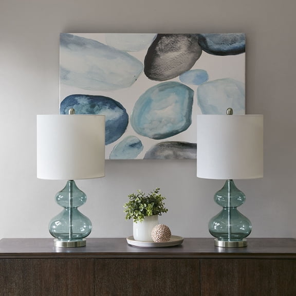 Ellipse Curved Glass Table Lamp Set of 2 Christmas Gift – Gold Base White Drum Shade 25.25"H Decorative Lamp for Living Room Bedroom