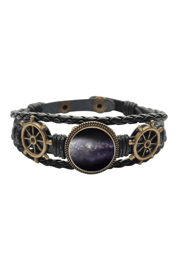 Elliptical Cosc Nebula Universe Pattern Leather Braided Ocean Bracelet Wristband