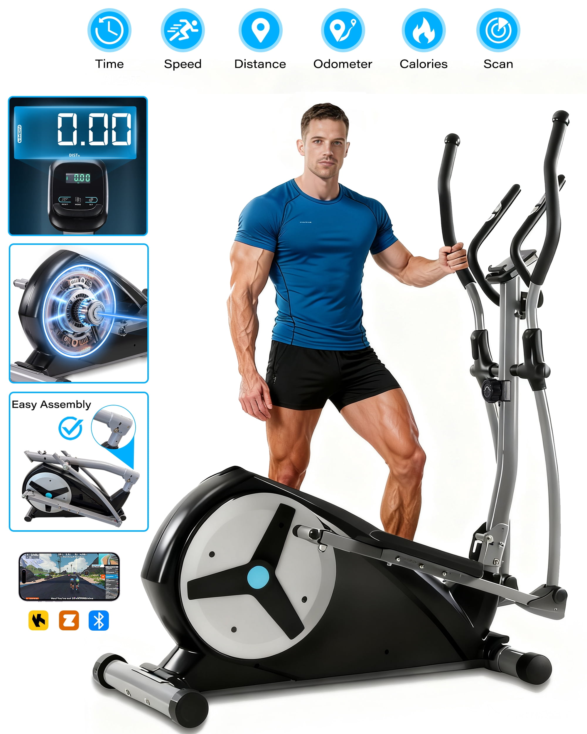 Elliptical Exercise Machine with 16 Resistance Levels, Hyper-Quiet Magnetic Elliptical Machine for Home with 15.5" Stride, 350LBS Loading Capacity, Backlit LCD Monitor, App Bluetooth