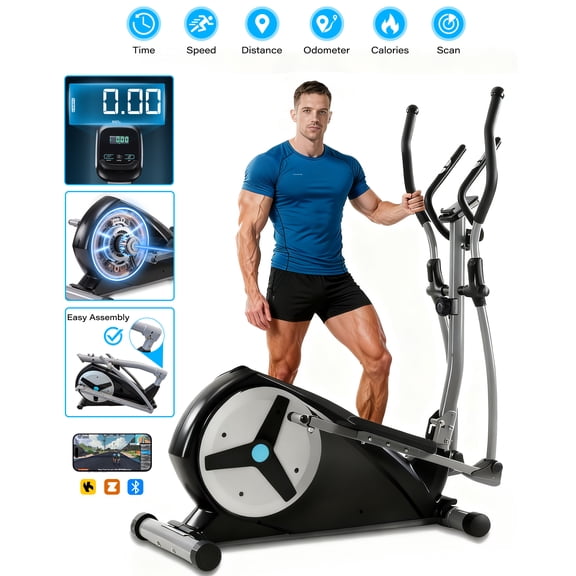 Elliptical Exercise Machine with 16 Resistance Levels, Hyper-Quiet Magnetic Elliptical Machine for Home with 15.5" Stride, 350LBS Loading Capacity, Backlit LCD Monitor, App Bluetooth