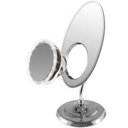 Elliptical Frameless Glass Classy Vanity Make up Mirror with Mini Removable 5" Round 10x Magnification LED Lighted Insert Magnetic Suction Mirror -8"x8"x16.75"H