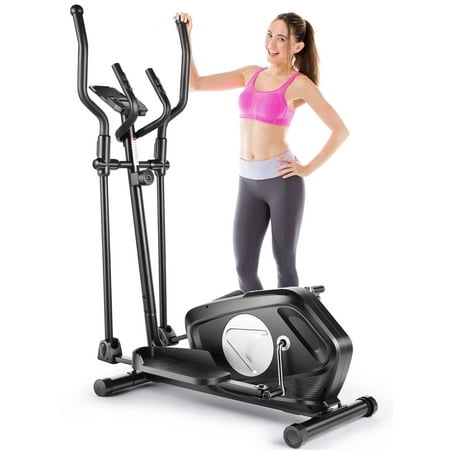 Elliptical Machine 8 Levels Elliptical Trainers with Heart Rate Sensor LCD Monitor Smooth Quiet Driven for Home Gym Office 390lbs Capacity 15inch Stride Length Black
