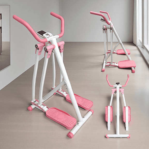 Elliptical Machine, Foldable Cardio Cross Trainer Glider for Home Gym, Full-Body Low-Impact Exercise, with LCD Display, Pink