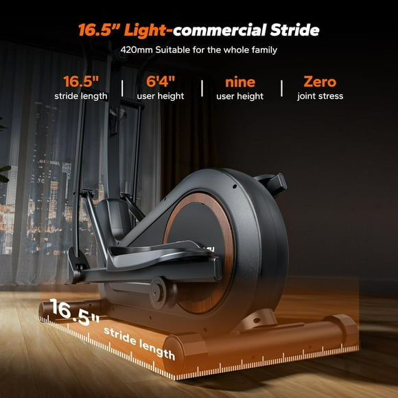 Elliptical for Home Gym with Hyper-Quiet Magnetic Drive, 16.5-19IN Stride, 16 Resistance Levels, 400lbs Capacity