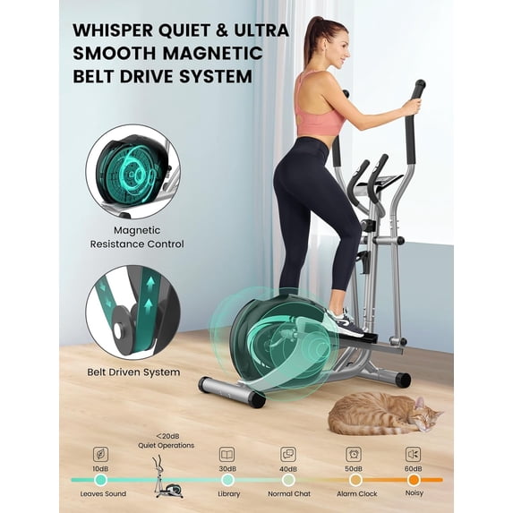 Elliptical for Home, Hyper-Quiet Exercise Equipment w/8 Levels Adjustable Resistance