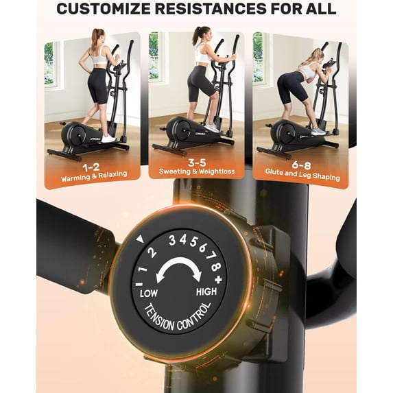 Elliptical with Magnetic Resistance for Home Gym, Quiet Exercise Equipment with LCD Monitor and 8-Level Adjustment, 300LBS Capacity