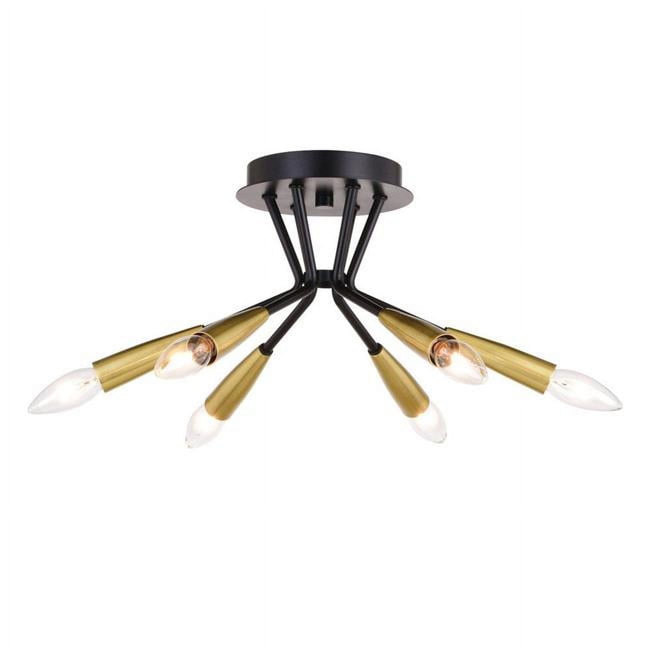 Ellis 16.25" Matte Black and Satin Brass Semi-Flush Mount Ceiling Light