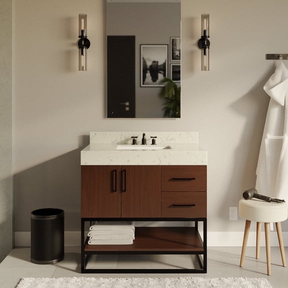Ellis 36" Bathroom Vanity with Walnut Cabinet and Engineered Marble Countertop