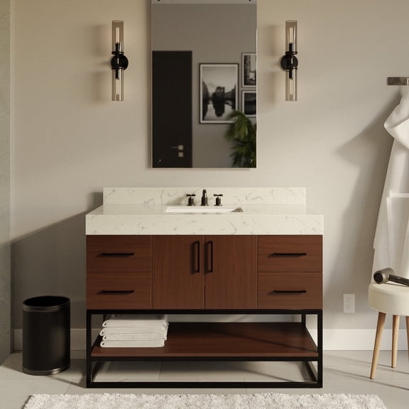 Ellis 48" Bathroom Vanity with Walnut Cabinet and Engineered Marble Countertop