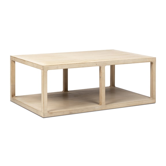 Ellis 48" Reclaimed Wood Open Frame Coffee Table with Lower Shelf, Light Natural Cerused Reclaimed Pine Wood