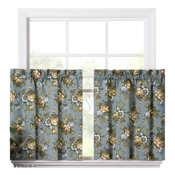 Ellis Bella Rose Stylish Medium Scale Printed Floral Pattern 1.5" Rod Pocket Tier for Windows 56"x36" Wedge