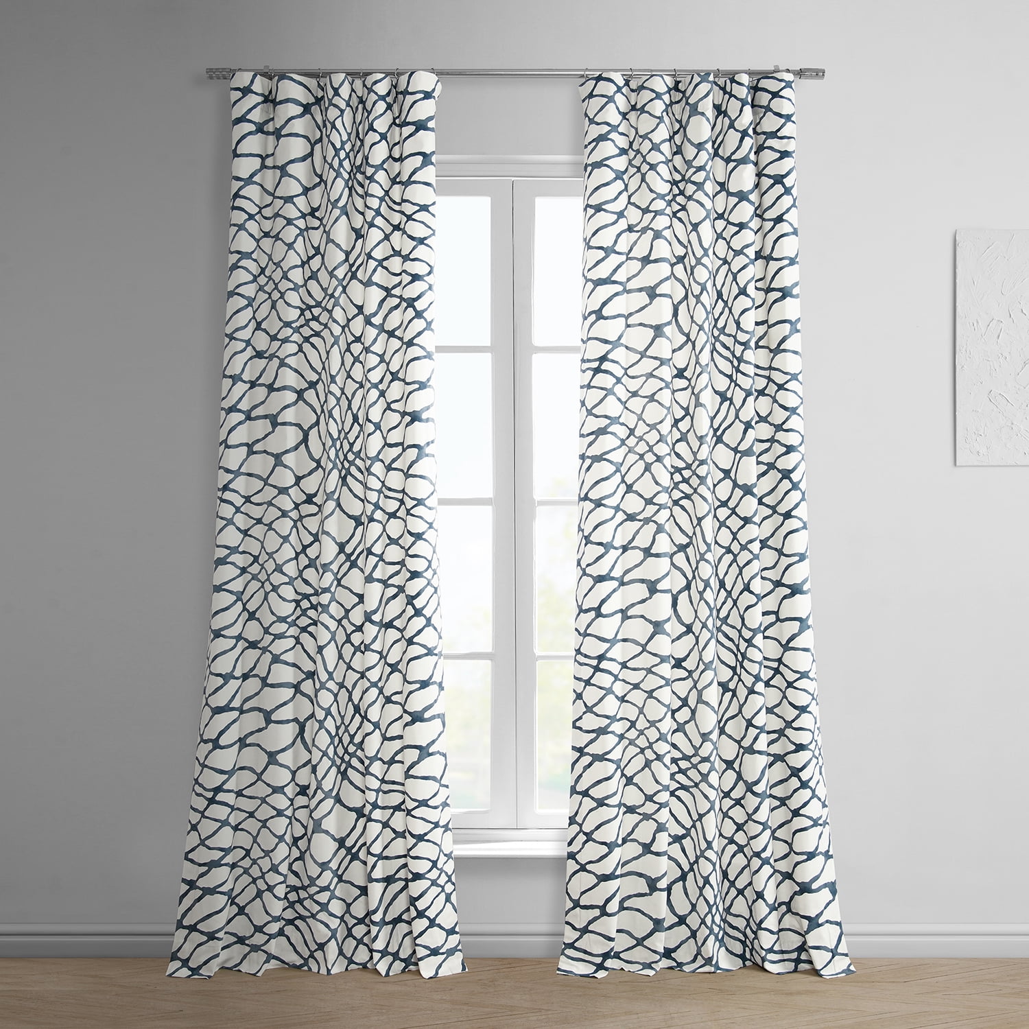 Ellis Blue Printed Cotton Twill Curtain (1 Panel), Ellis Blue, 50W X 108L