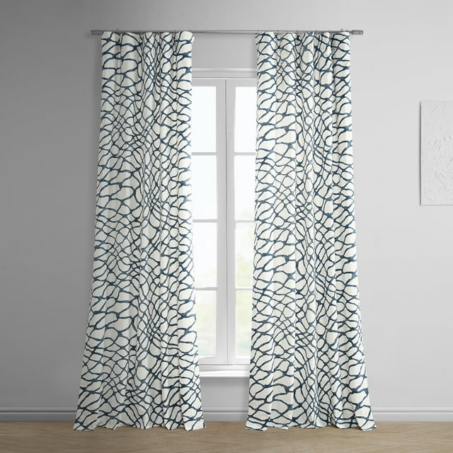 Ellis Blue Printed Cotton Twill Curtain (1 Panel), Ellis Blue, 50W X 84L