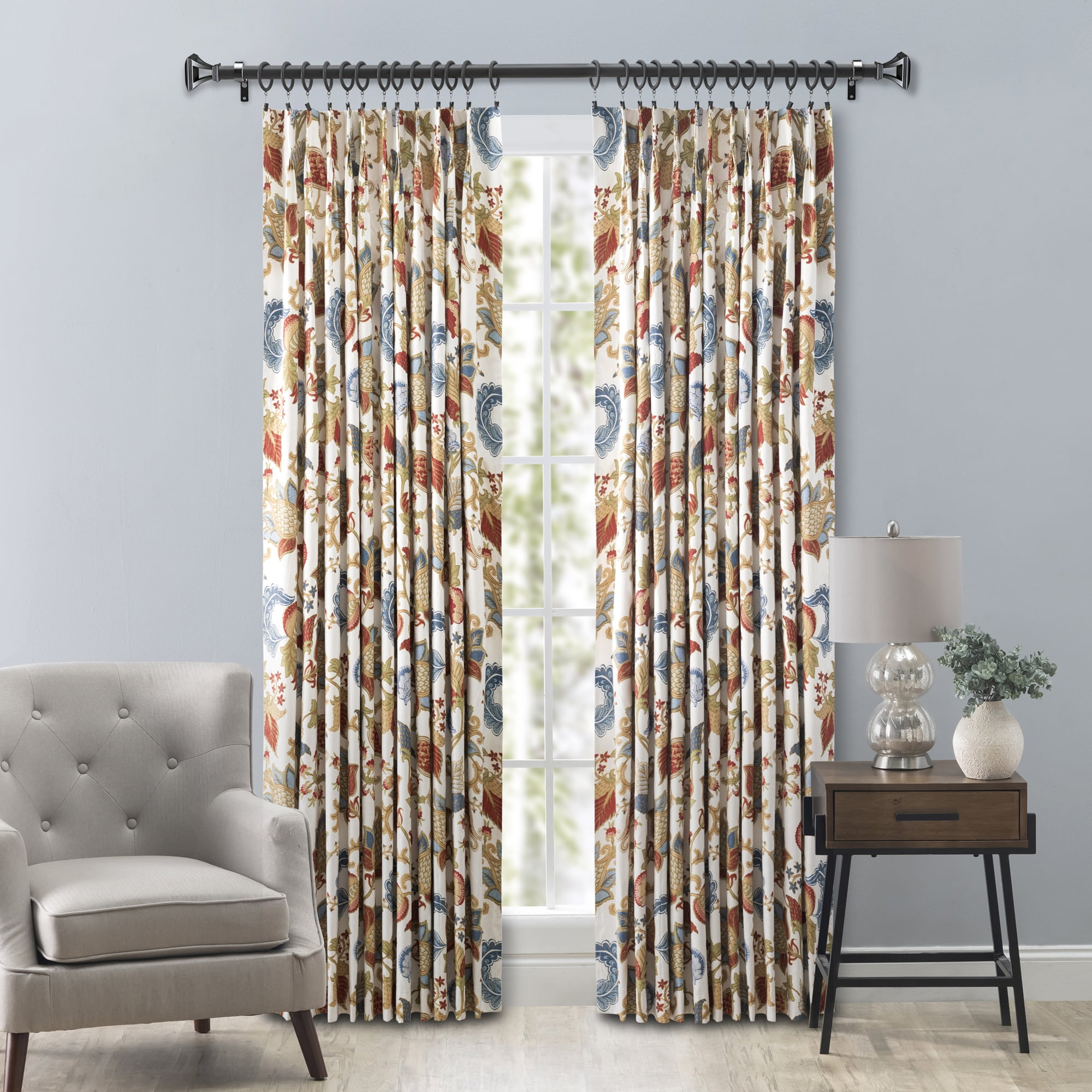 Cambridge White Jacquard Floral Pleated Light-Filtering Curtains