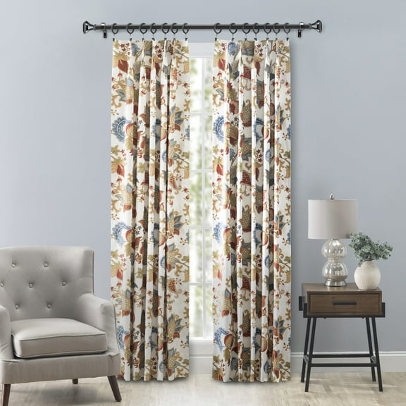 Ellis Cambridge Lined Jacquard Pinch Pleat Jacobean Floral Print Multicolor Drapery 2-Piece Curtain Panels, 48W x 72L