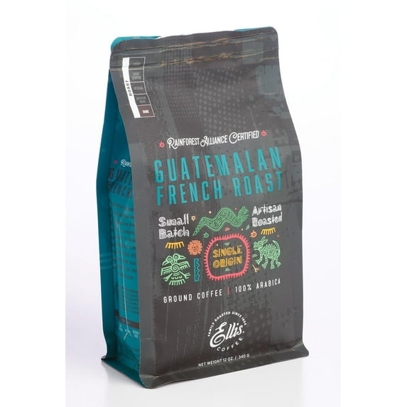 Ellis Coffee - Guatemalan French Roast – Dark Roast – Rainforest Alliance Certified Ground Coffee – 12 oz Resealable Bag