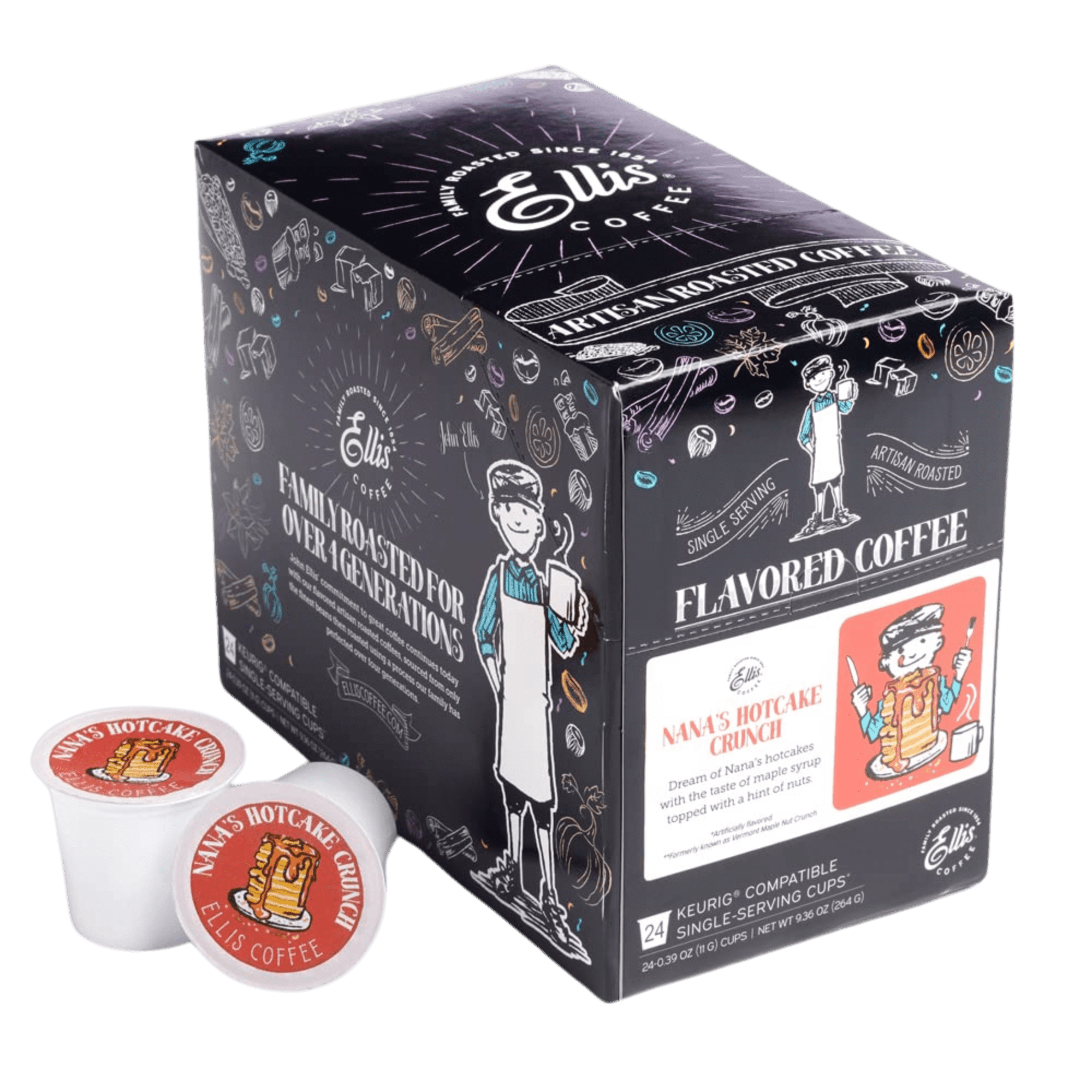 Ellis Coffee - Nanas Hotcake Crunch - Single Serve Coffee Pods - For Use in Most K-cups and Keurig 2.0 Brewers - 24 Coffee Pods