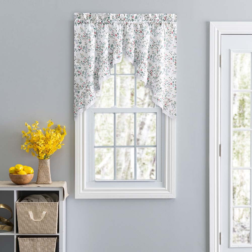 White Sheer Cotton Polyester Lace Rod Pocket Window Tier
