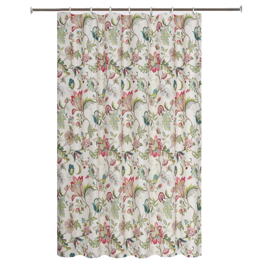 Classic Floral Design Buttonhole Top Polyester Shower Curtain 70" x 72"