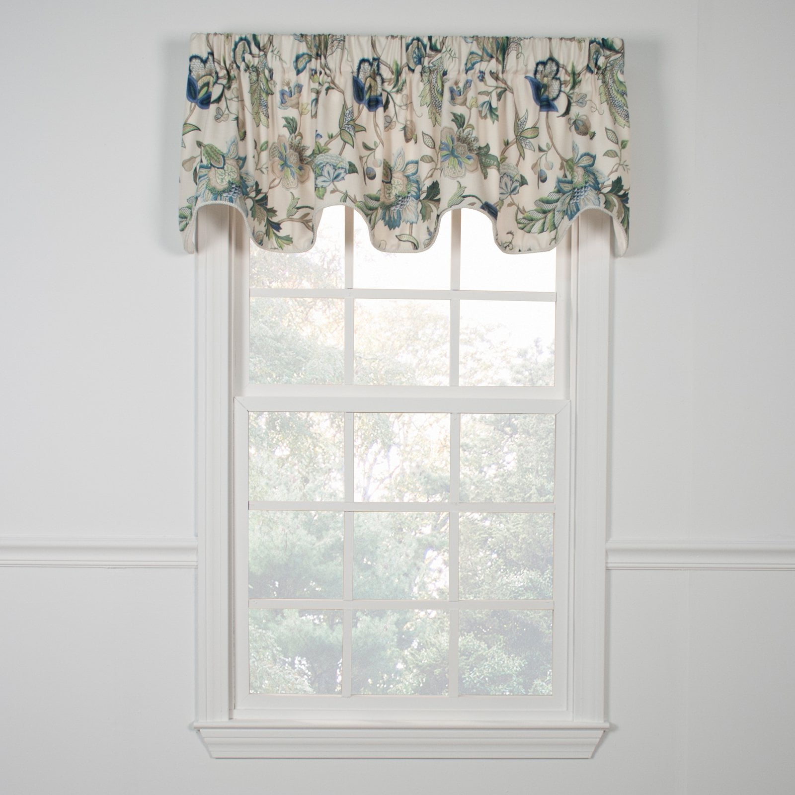Brissac Blue Floral Polyester Scallop Window Valance