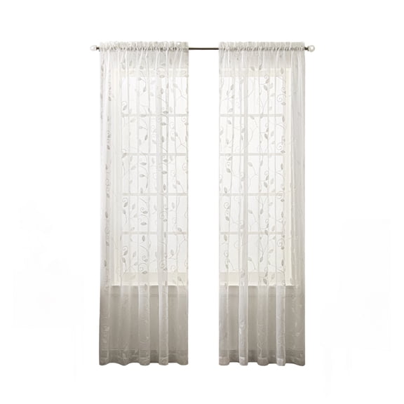 Ellis Curtain Chatham 100% Polyester Embroidered Sheer Rod Pocket Curtain Panel 52" x 63" White