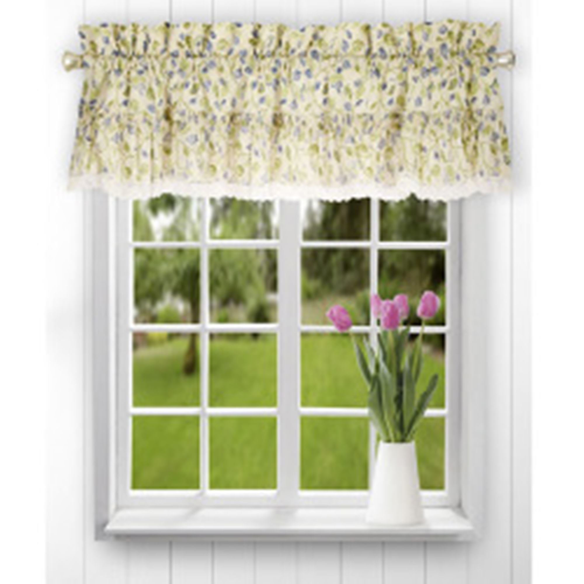 Clarice Blue Leafy Branch Ruffled Curtain Valance