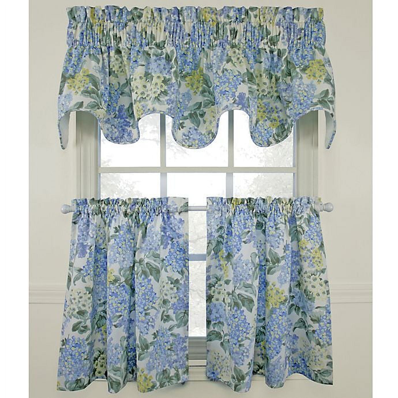 Blue Hydrangea Cotton Light-Filtering Rod Pocket Window Tiers