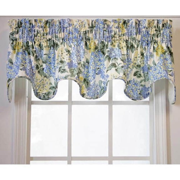 Ellis Hydrangea Classic Pattern Printed 3" Rod Pocket Window Scallop Valance Lined 70"x16" Blue