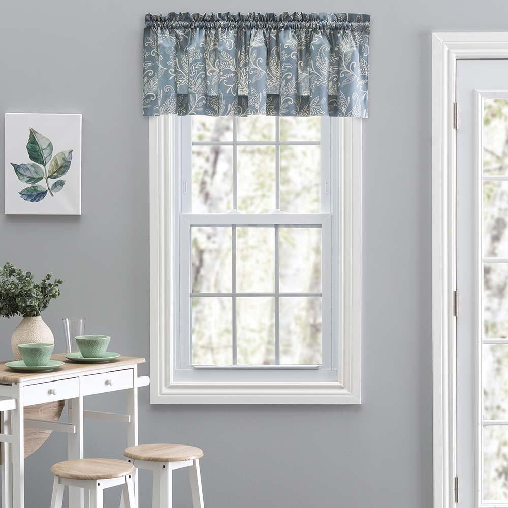 Lexington Blue Leaf Pattern Polyester Rod Pocket Valance