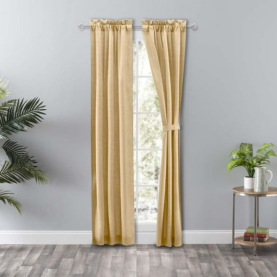 Ellis Curtain Lisa Solid Color Poly Cotton Duck Fabric Tailored Panel Pair with Ties 56" x 63" Butter