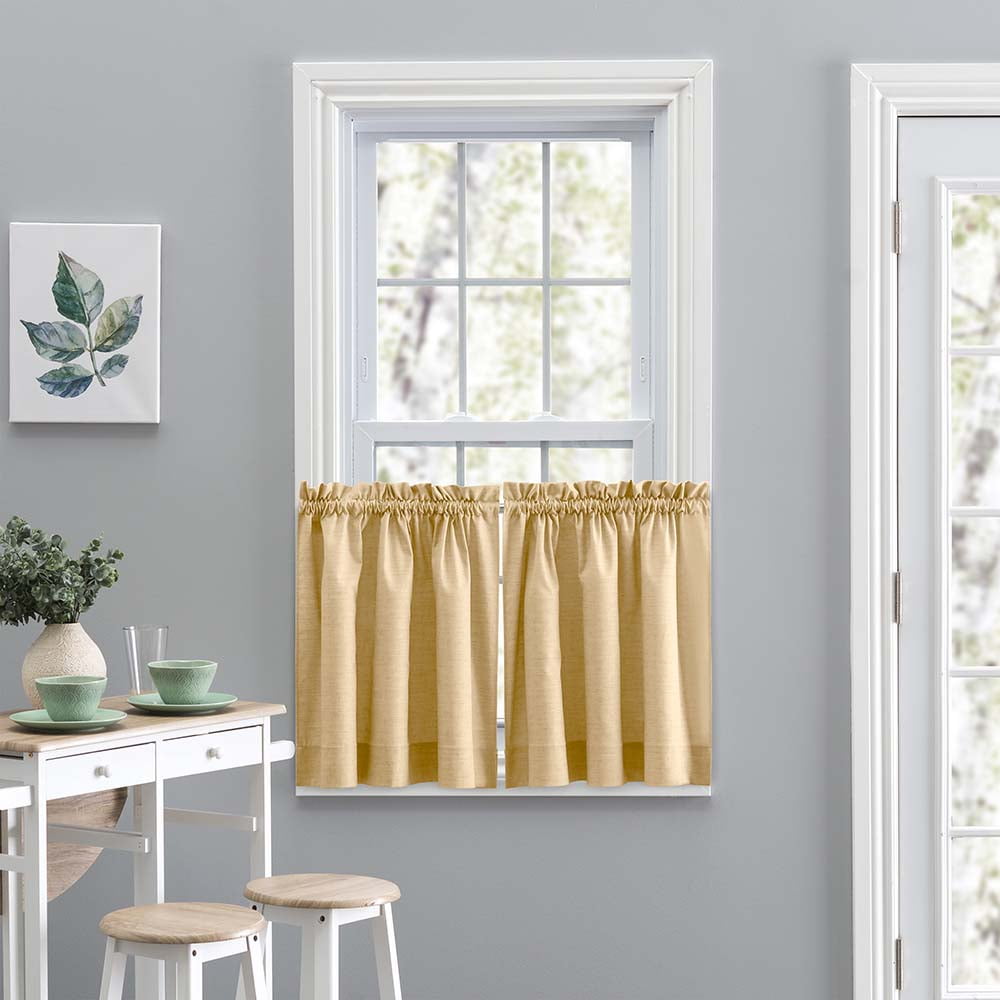Butter Poly Cotton Duck Fabric Tailored Tier Curtains