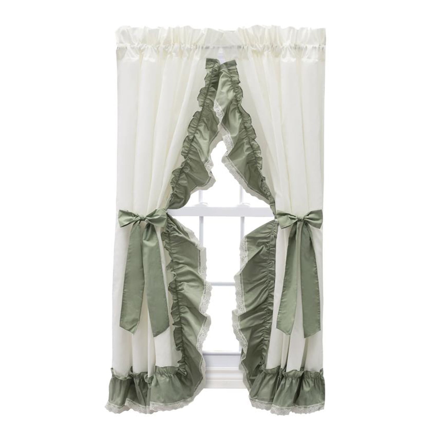 Sage Green Victorian Lace Detail Cotton Polyester Curtain Panel