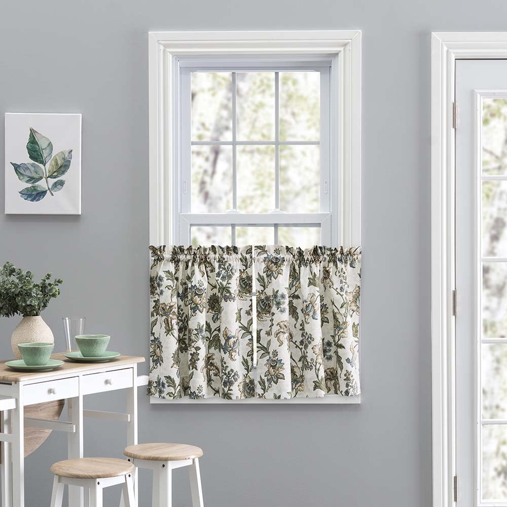 Madison Blue Floral Cotton Polyester Rod Pocket Window Curtain