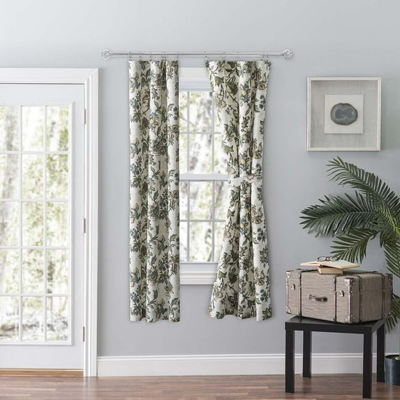 Ellis Curtain Madison Floral Design Printed Natural Ground 3" Rod Pocket 56" x 63" Tailored Panel Pair Blue