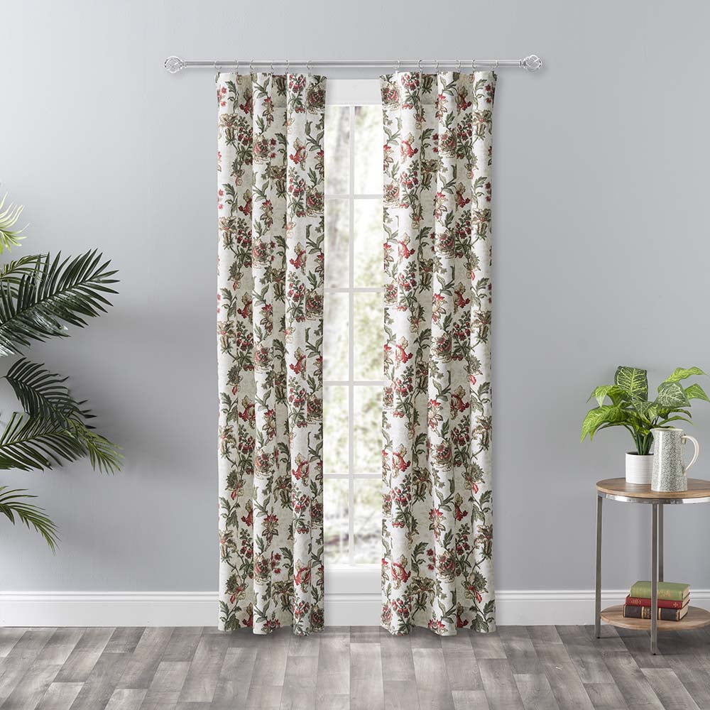 Madison Floral Brick Cotton Polyester Rod Pocket Curtain Panel Pair