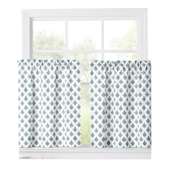 Ellis Curtain Manchester Window Treatment 1.5" Rod Pocket 100% Cotton Curtain Tiers 50" x 24" Blue