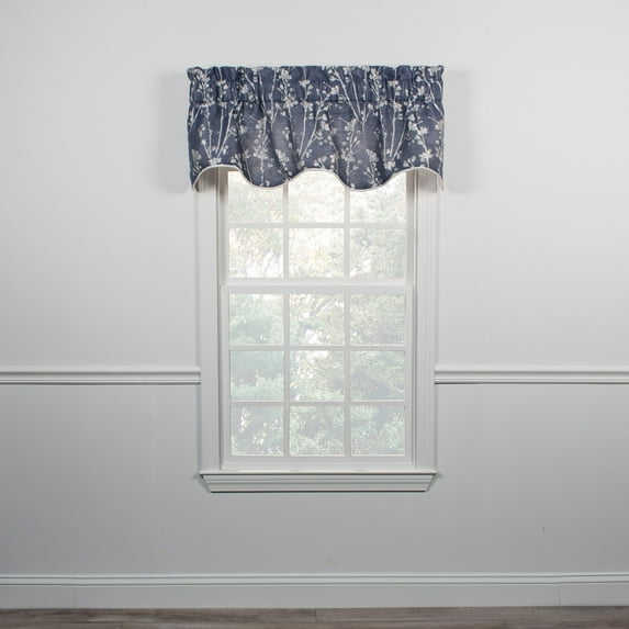Ellis Curtain Meadow High Quality Room Darkening Solid Natural Color Lined Scallop Window Valance - 50 x15", Cobalt
