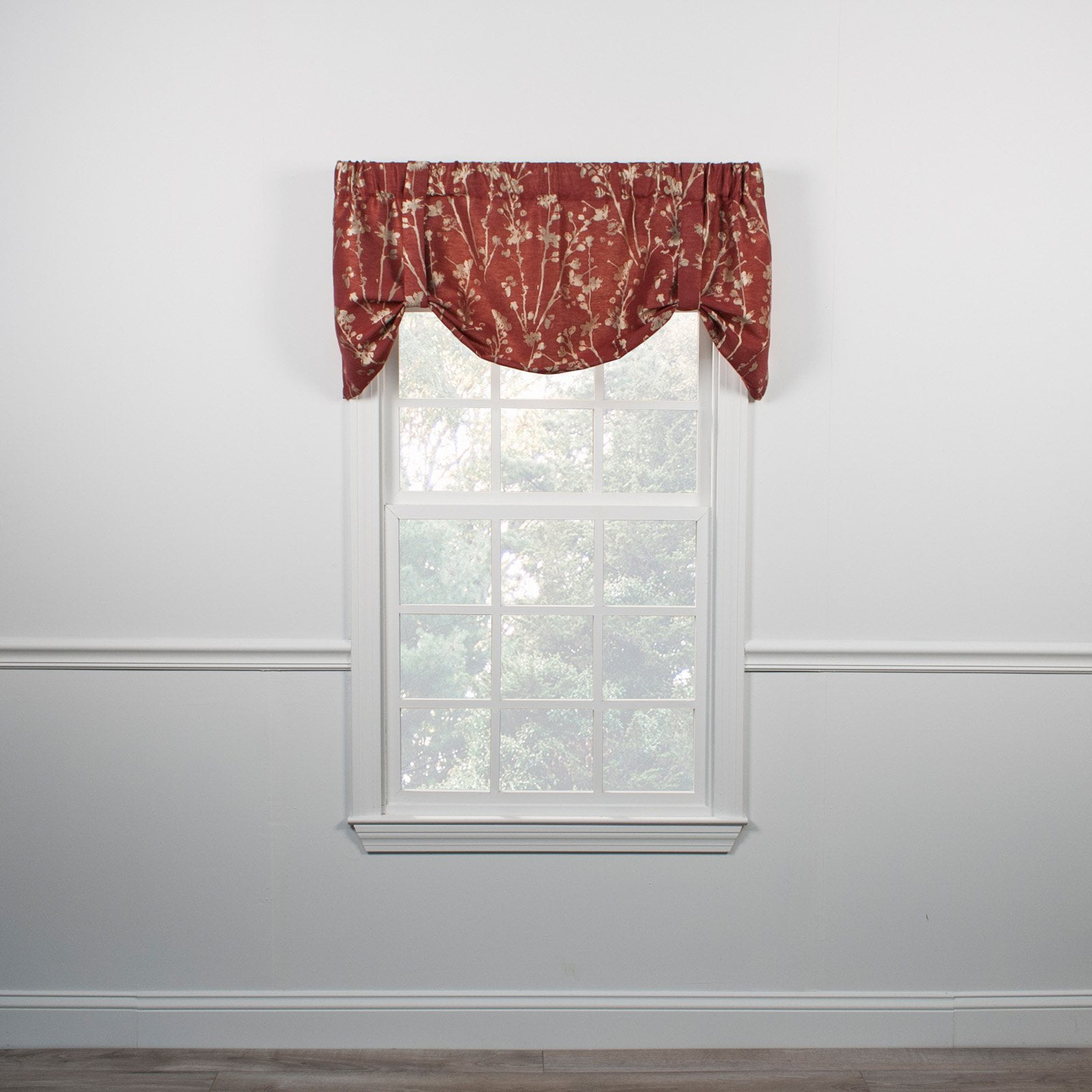Cardinal Red Polyester Tie-Up Window Valance with Rod Pocket